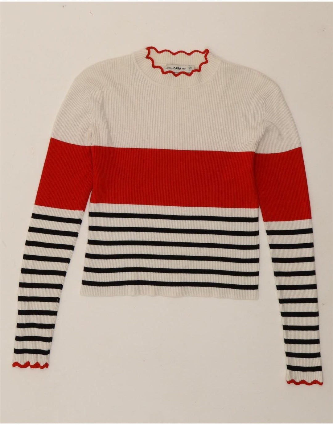 Top corto da donna Zara a maniche lunghe UK 12 a righe bianche medie