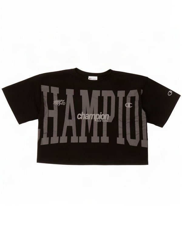 T-shirt grafica oversize corta da donna Champion Top UK 10 piccola nera