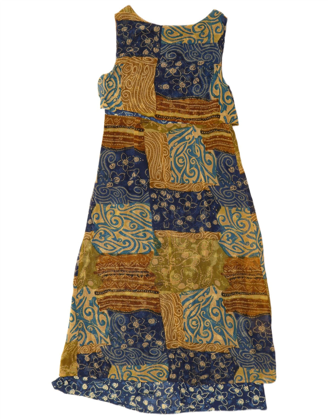Abito lungo senza maniche vintage da donna IT 40 Piccolo patchwork multicolore