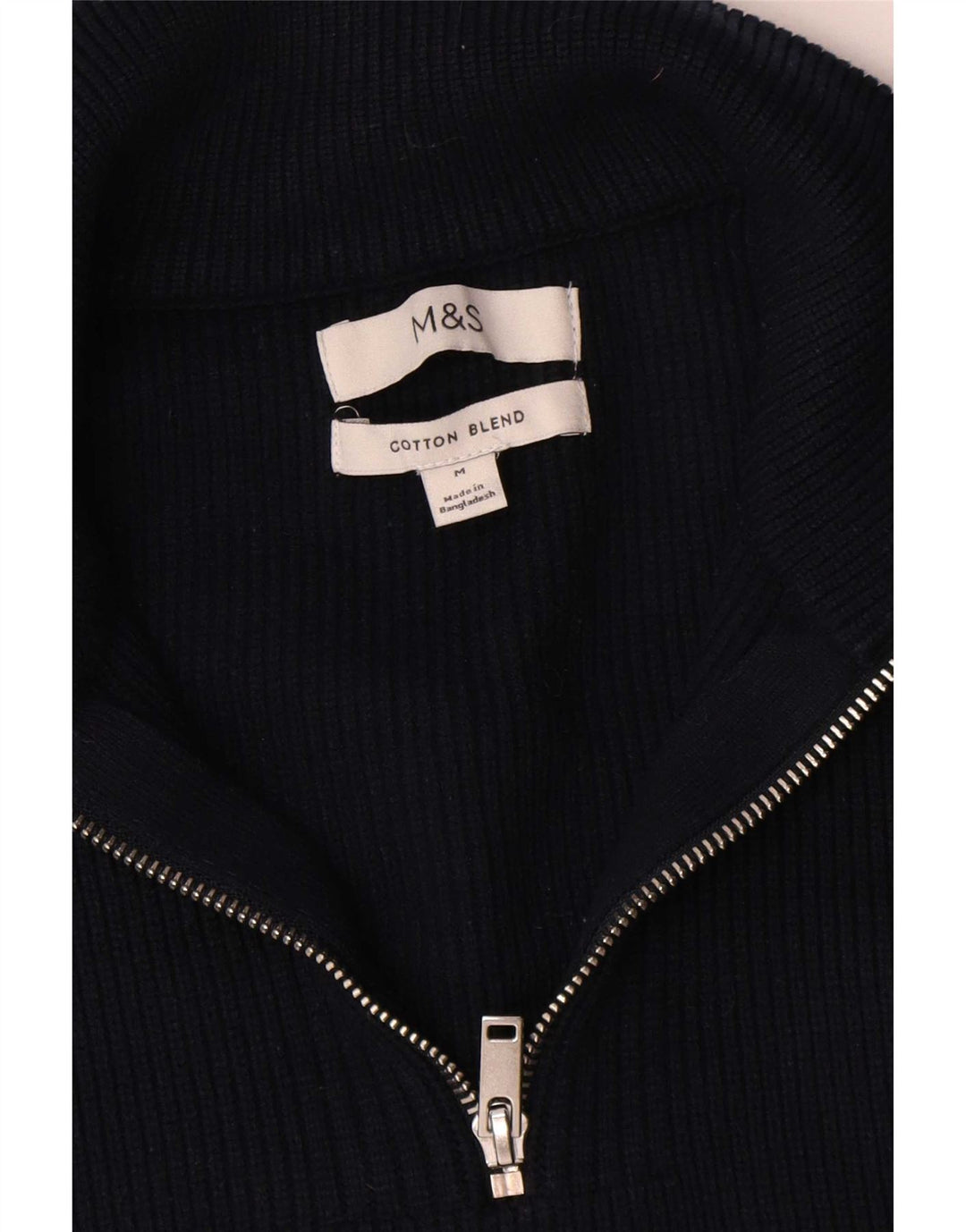 Maglione da uomo Marks & Spencer con zip e collo in cotone medio blu navy