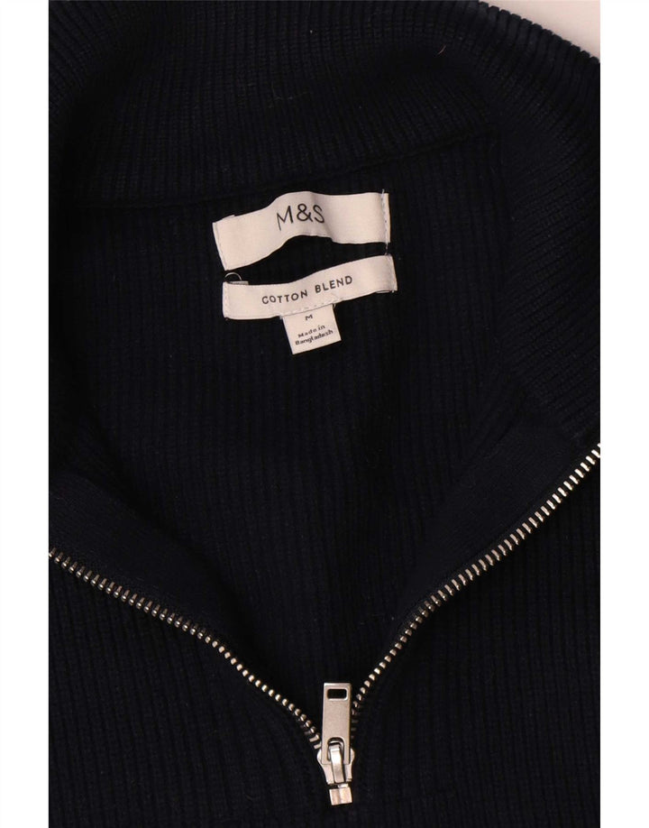 Maglione da uomo Marks & Spencer con zip e collo in cotone medio blu navy