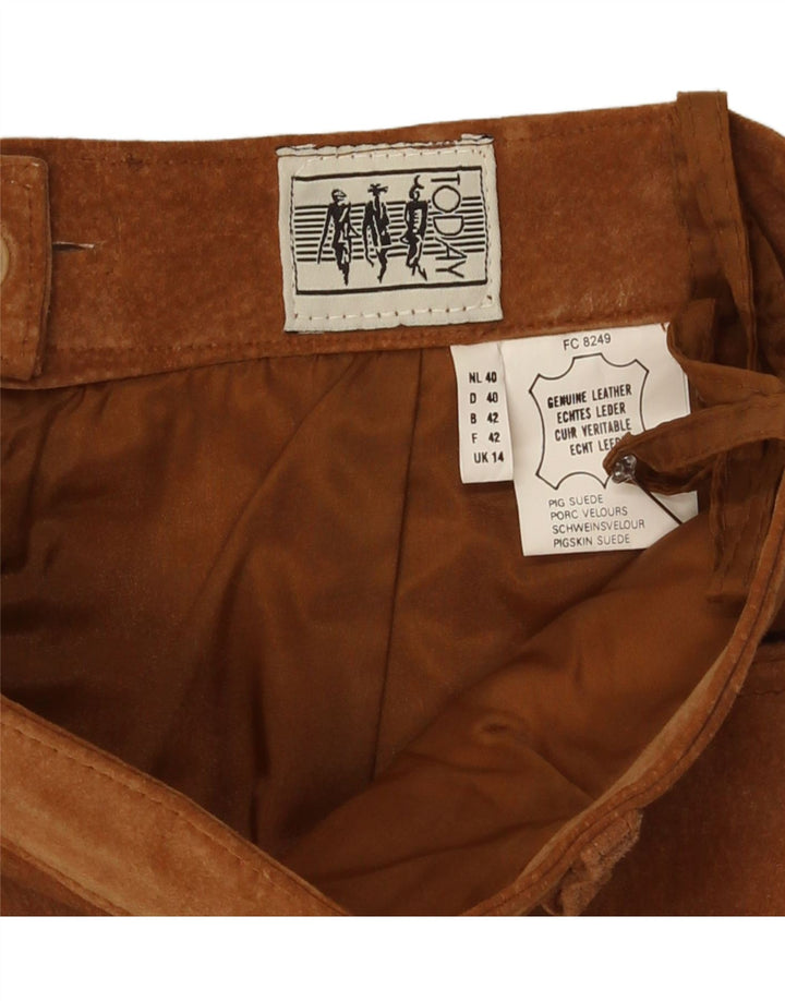 Gonna vintage in pelle scamosciata da donna UK 14 media W29 in pelle marrone