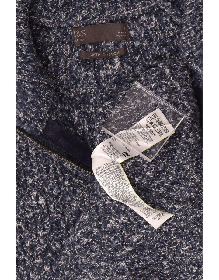 MARKS & SPENCER Maglione da uomo con zip e collo grande classico blu screziato