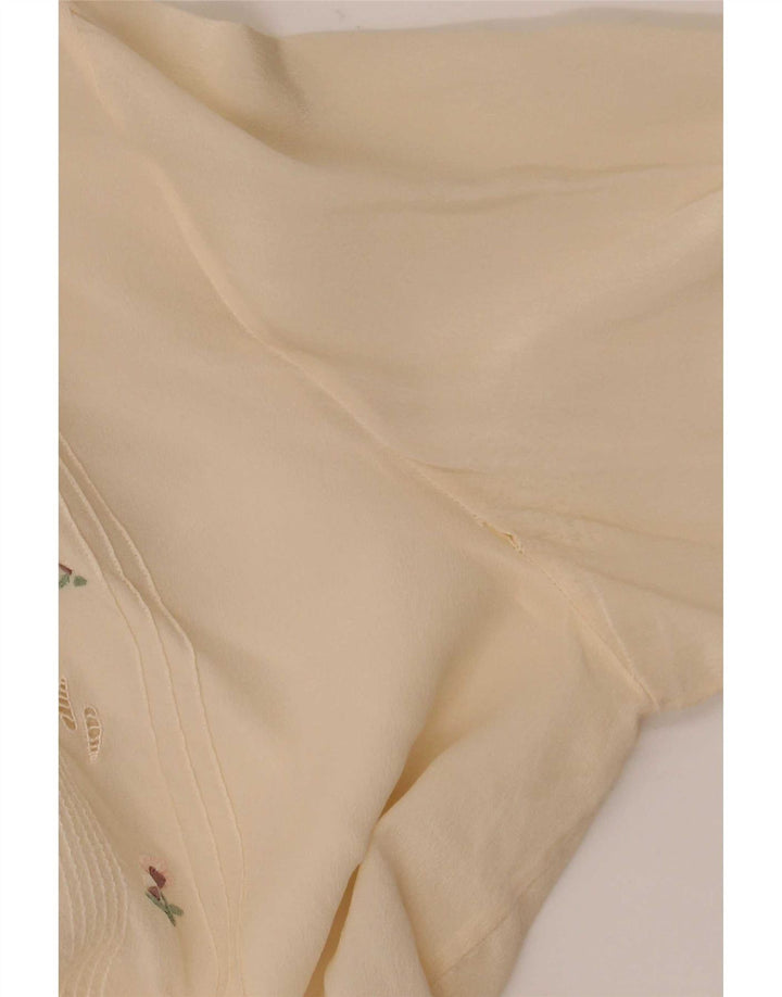 Camicetta camicia vintage da donna EU 38 seta floreale bianco sporco medio