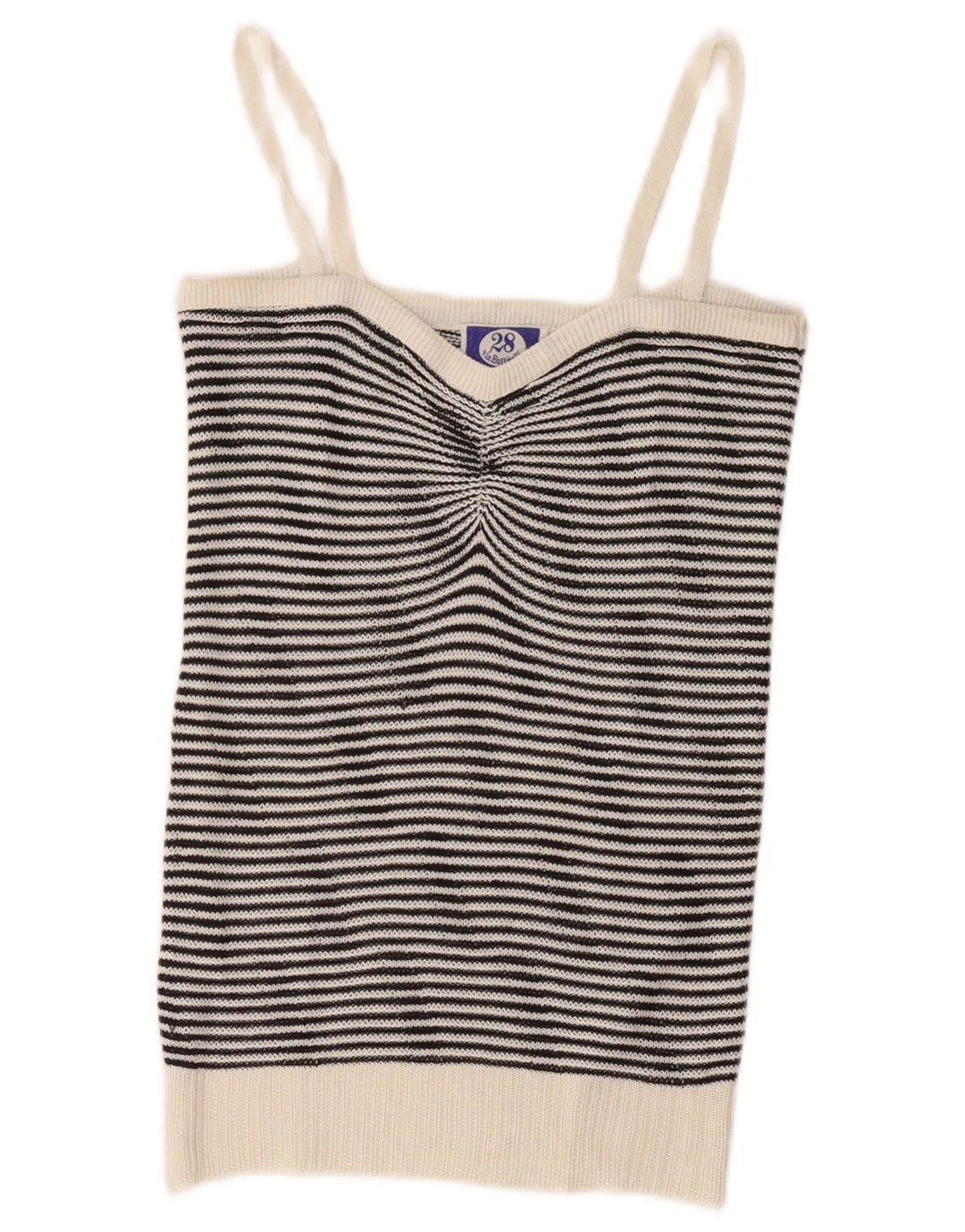 Canottiera vintage da donna in maglia corta in maglia UK 8 piccola a righe bianche