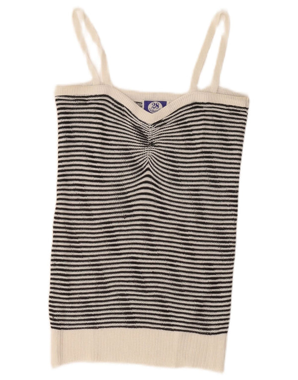 Canottiera vintage da donna in maglia corta in maglia UK 8 piccola a righe bianche