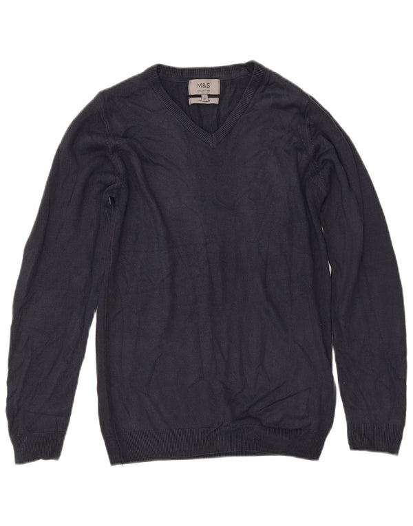 MARKS & SPENCER Maglione da donna con scollo a V UK 10 Piccolo acrilico blu navy