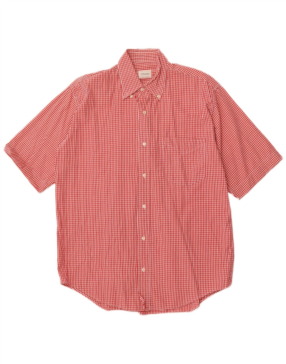 Camicia a maniche corte da uomo BENETTON in cotone a quadretti rosso medio