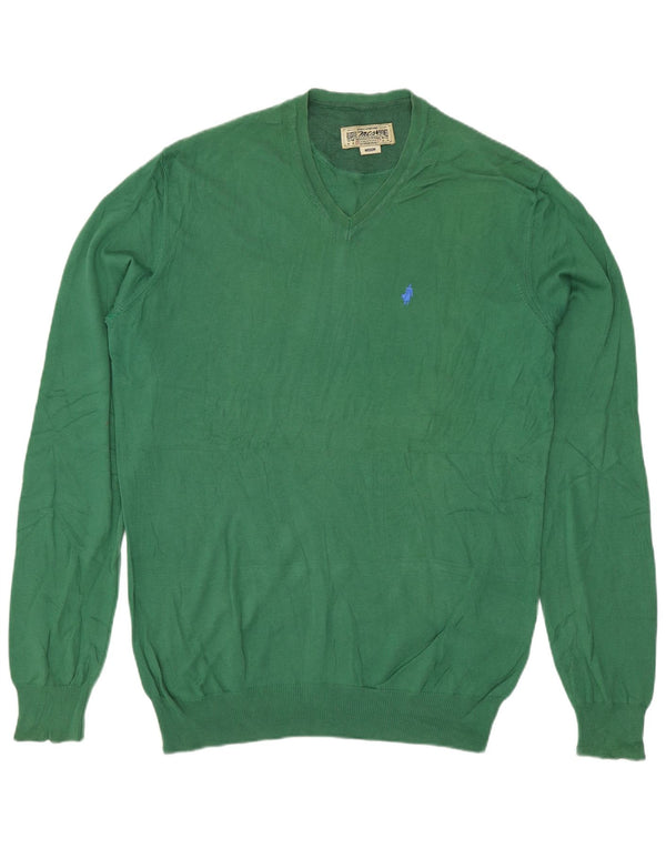Maglione da uomo con scollo a V Marlboro Classics in cotone verde medio