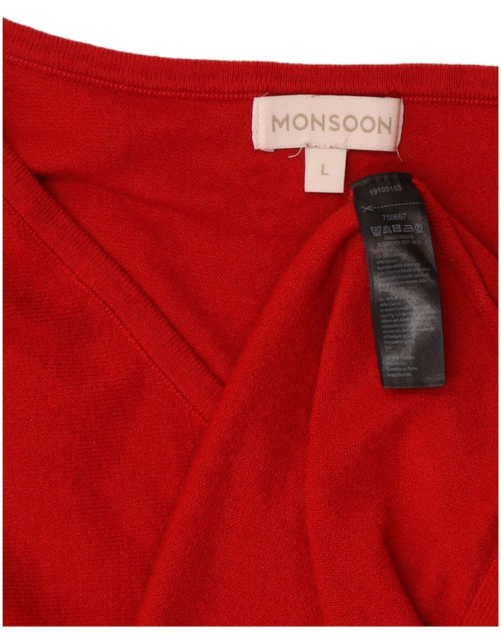 Maglione maglione con scollo a V da donna Monsoon UK 16 Grande poliestere rosso