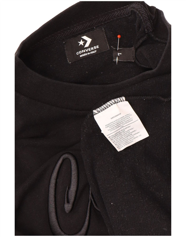 Felpa grafica da donna Converse Jumper UK 16 Large Black Cotton