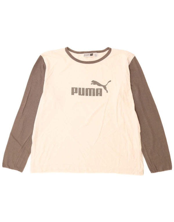 Puma Maglietta grafica da uomo a maniche lunghe XL in cotone color block bianco