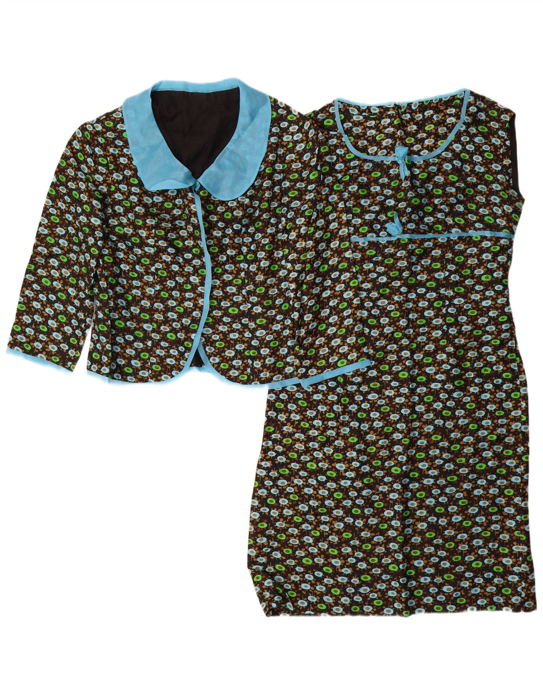 Set da 2 pezzi con maniche a 3/4 da donna VINTAGE UK 14 medio nero floreale