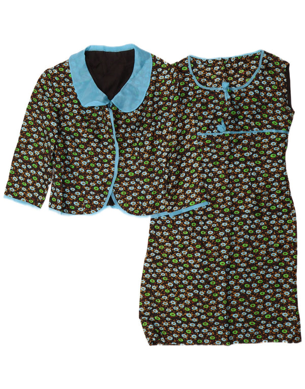 Set da 2 pezzi con maniche a 3/4 da donna VINTAGE UK 14 medio nero floreale