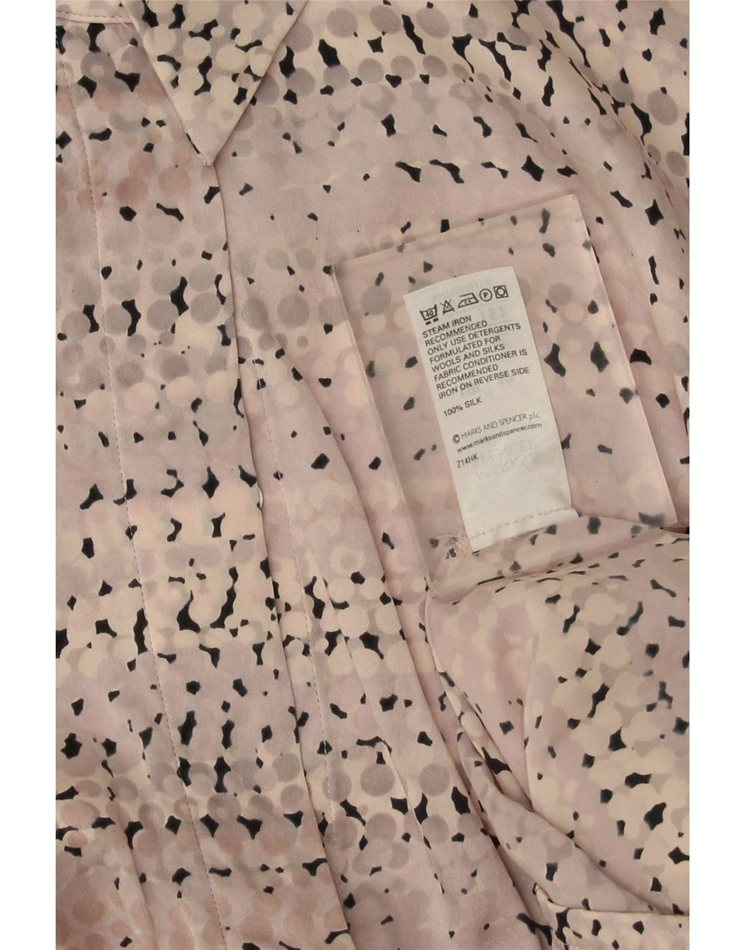 Camicetta camicia da donna Marks & Spencer UK 12 Seta maculata rosa medio