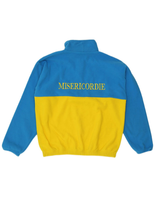 Maglione in pile con collo con zip grafico vintage da uomo piccolo color block blu