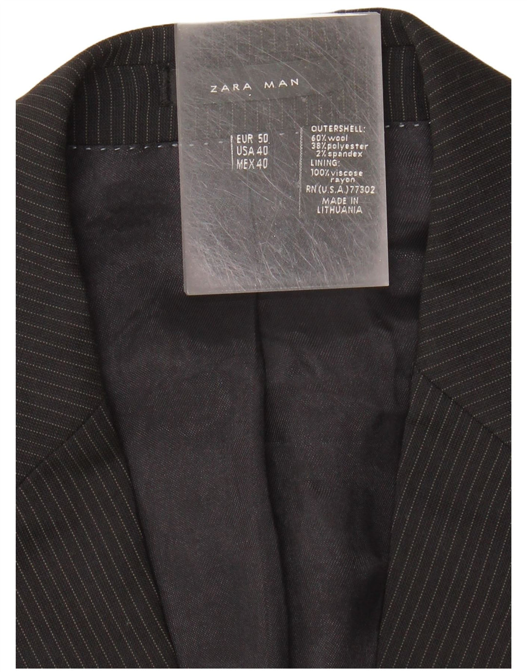 Giacca blazer da uomo a 2 bottoni Zara EU 50 in lana a righe nere medie