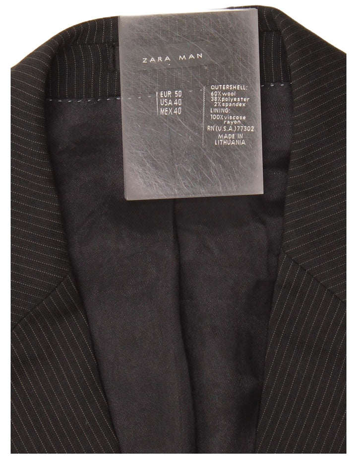 Giacca blazer da uomo a 2 bottoni Zara EU 50 in lana a righe nere medie