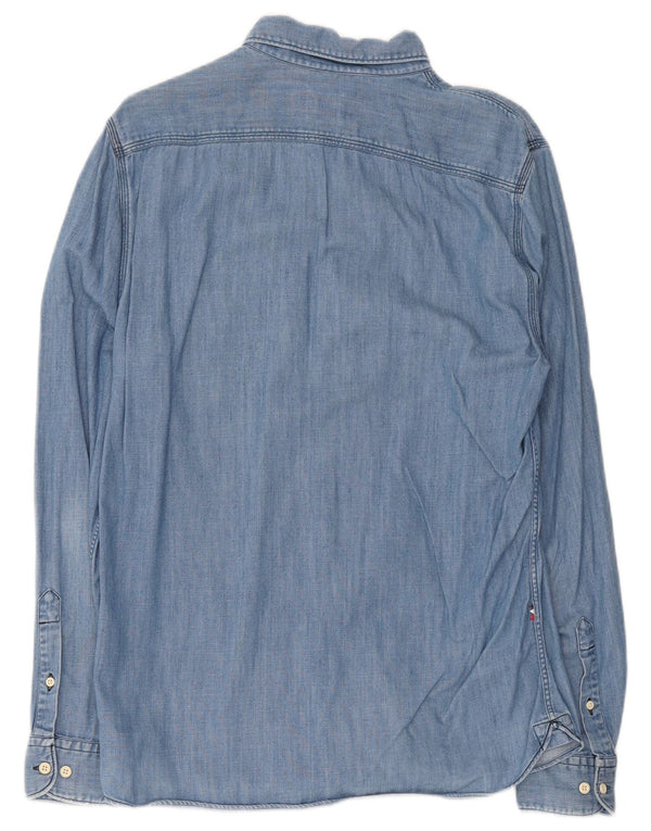 Camicia di jeans da uomo Lacoste taglia 40 cotone color block blu medio
