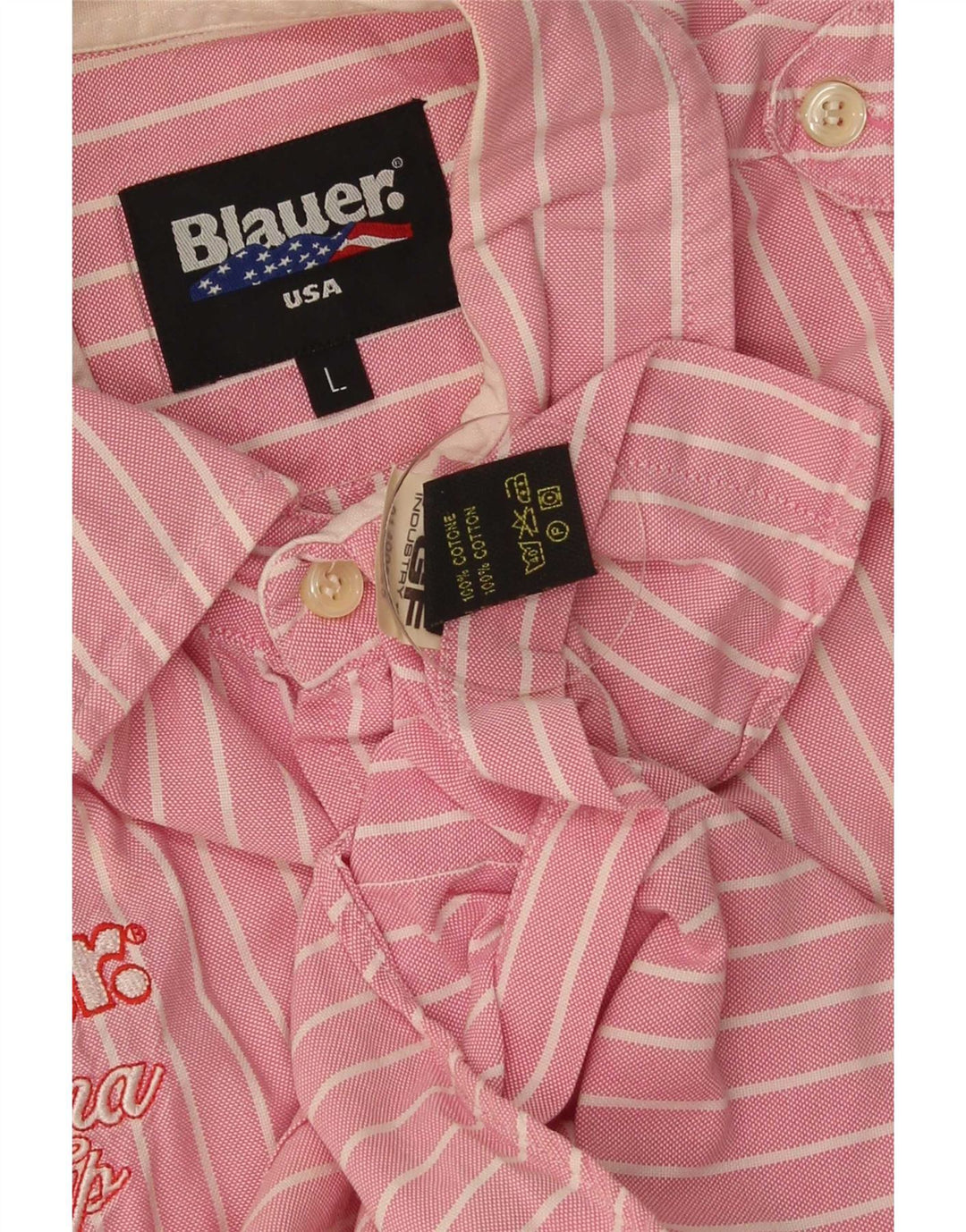 Camicia da uomo a maniche corte con grafica Blauer, cotone a righe grandi rosa
