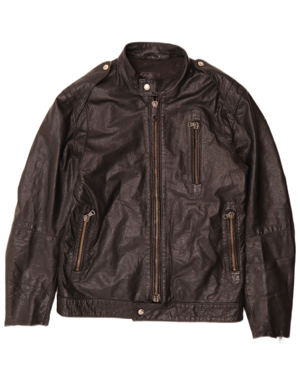 Giacca da motociclista in pelle da uomo vintage IT 52 grande nera