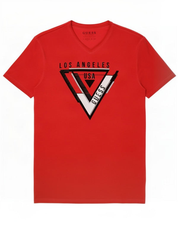 Guess T-shirt grafica da uomo super slim fit, taglia grande, in cotone rosso