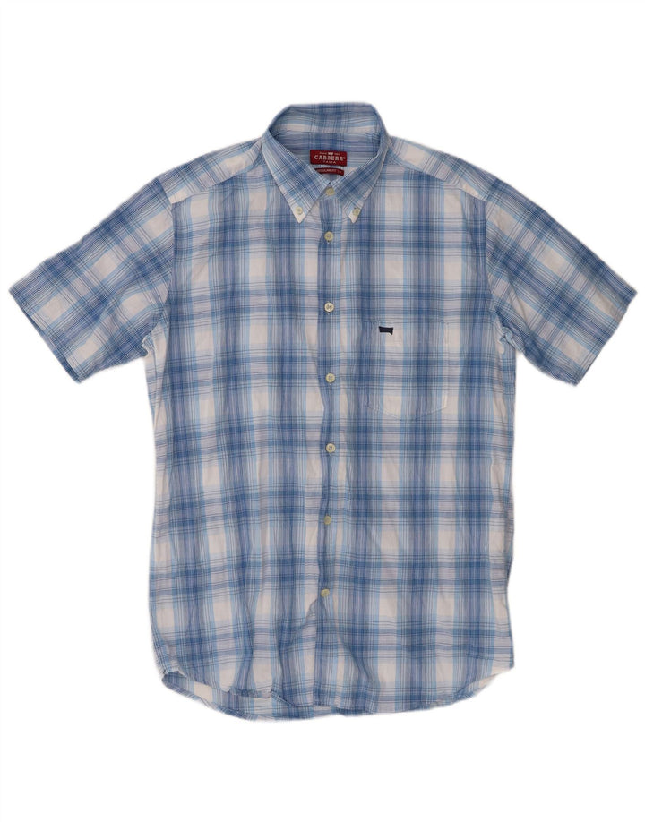 Camicia Carrera da uomo a maniche corte vestibilità regolare in cotone a quadri blu medio