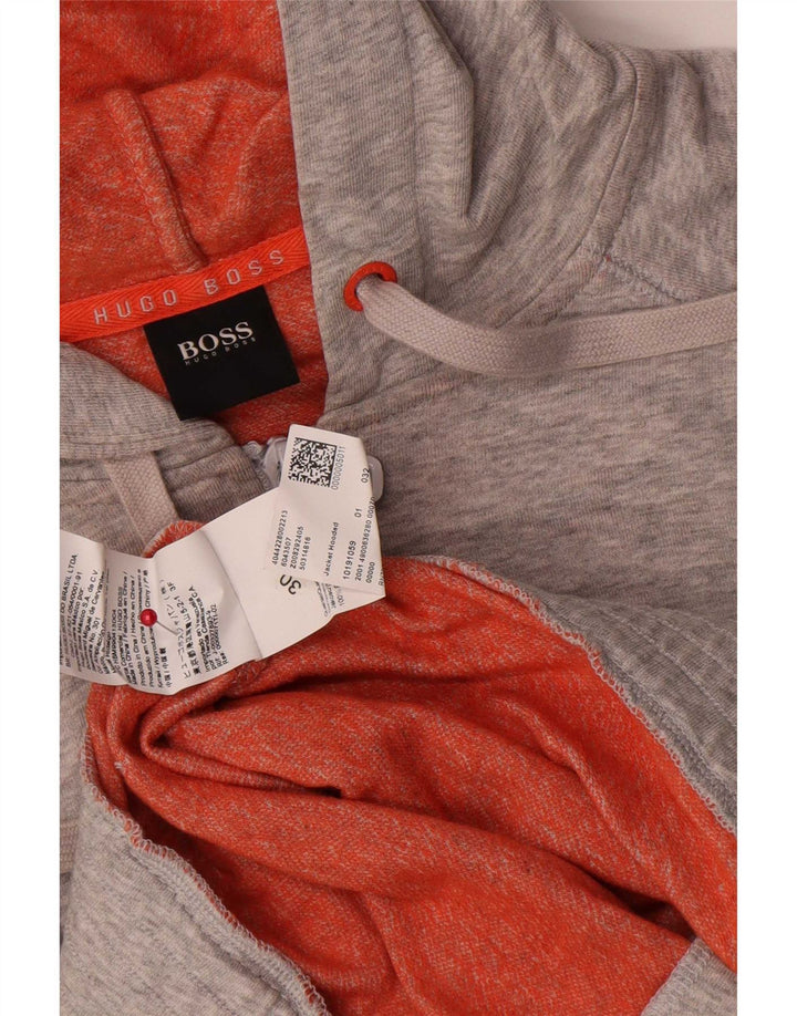 Maglione con cappuccio e zip da uomo Hugo Boss in cotone grigio medio