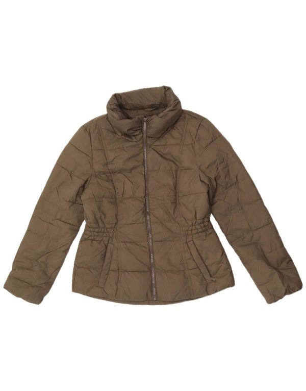 Giacca imbottita con cappuccio da donna Marks & Spencer UK 12 poliestere kaki medio