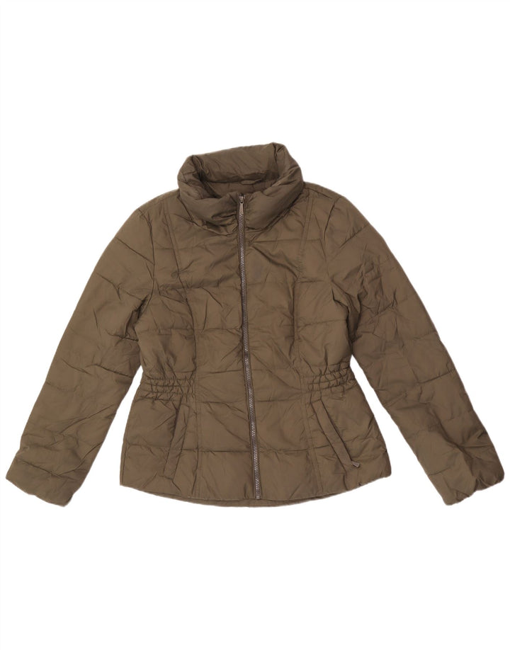 Giacca imbottita con cappuccio da donna Marks & Spencer UK 12 poliestere kaki medio