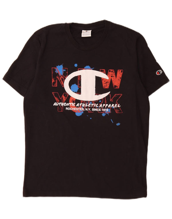 T-shirt grafica da uomo Champion Top piccola in cotone nero