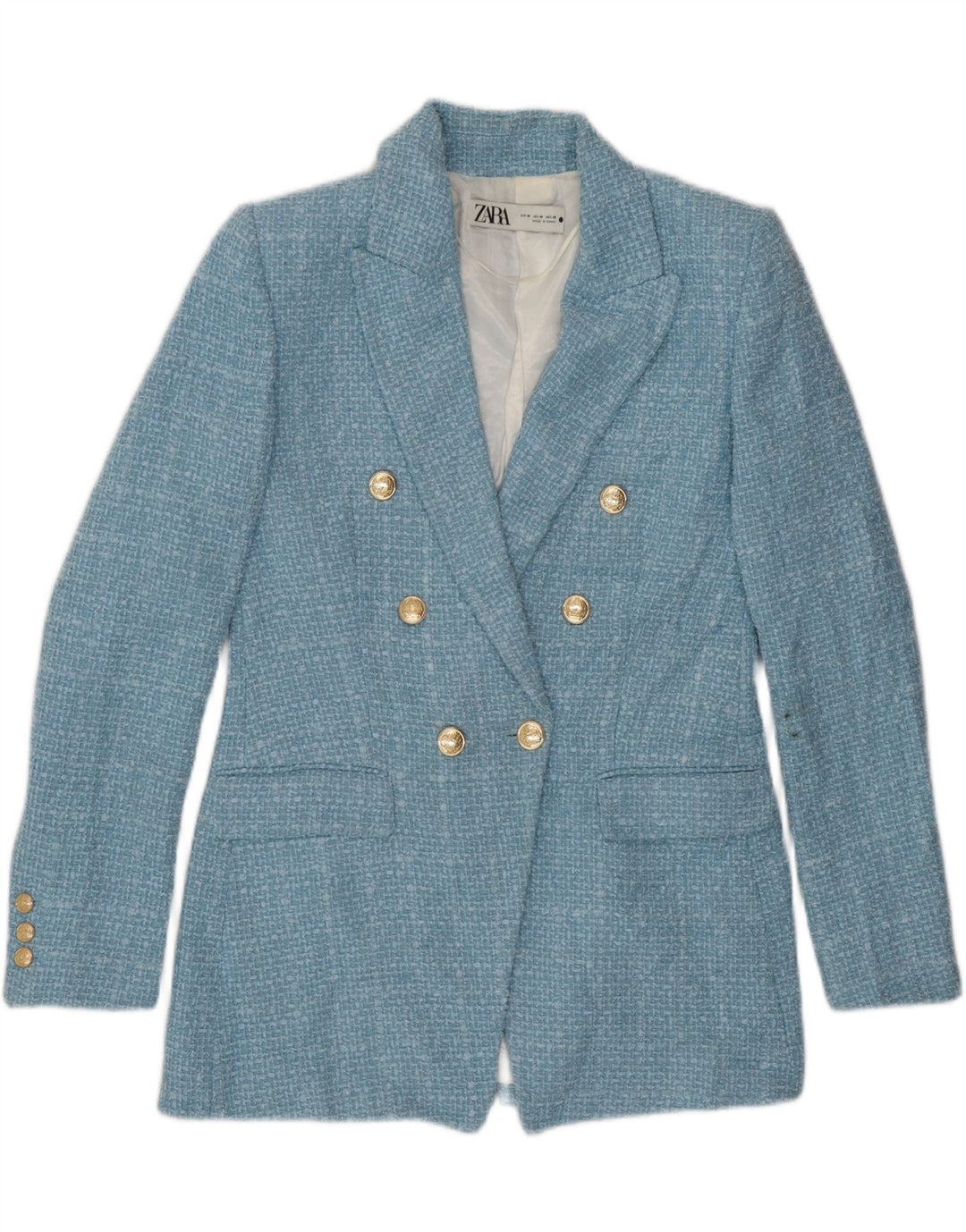 Giacca blazer doppiopetto da donna Zara UK 14 Poliestere a quadri blu medio