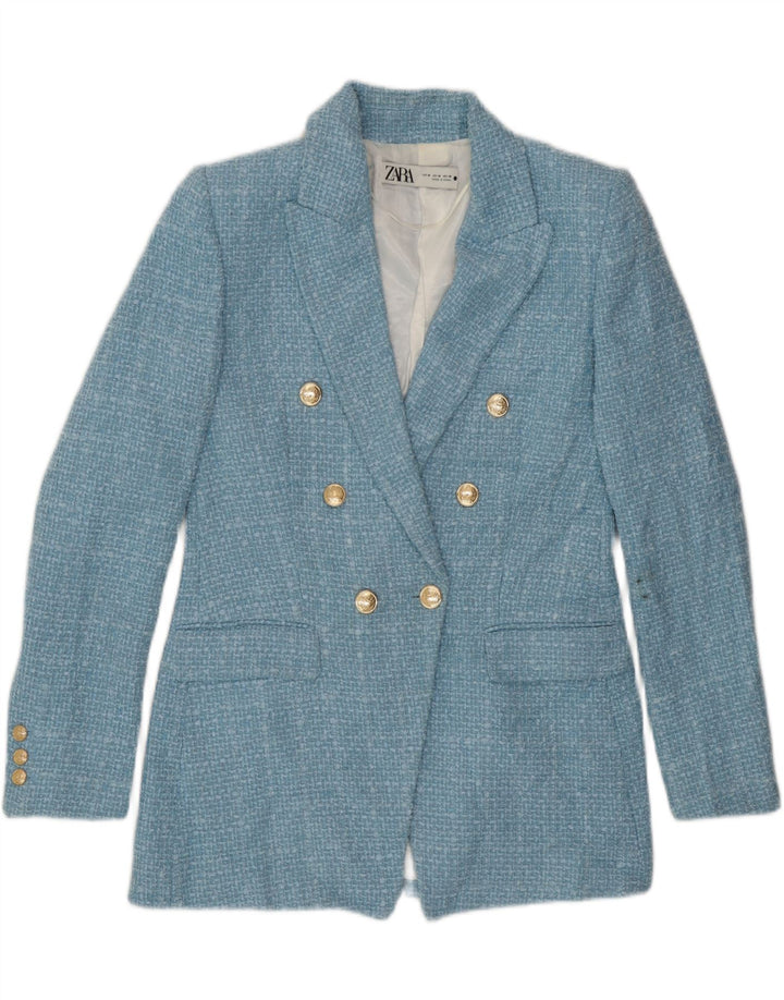 Giacca blazer doppiopetto da donna Zara UK 14 Poliestere a quadri blu medio