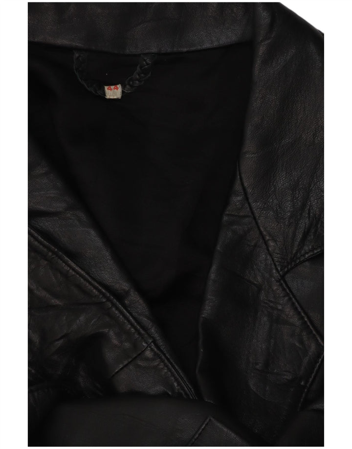 Giacca blazer in pelle doppio petto da donna VINTAGE EU 44 XL nera