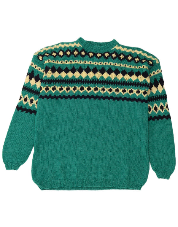 Maglione maglione girocollo da donna VINTAGE UK 14 Large Green Fair Isle