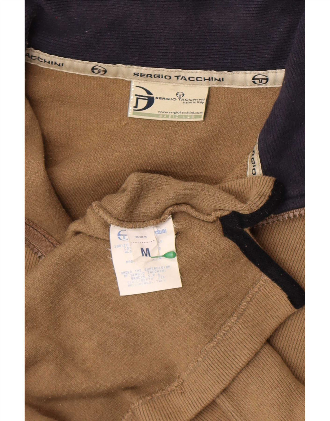 Felpa da uomo con collo con zip Sergio Tacchini, cotone beige medio