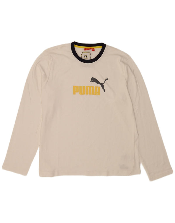 Puma Maglietta grafica da uomo a maniche lunghe XL in cotone bianco