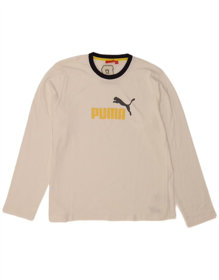 Puma Maglietta grafica da uomo a maniche lunghe XL in cotone bianco