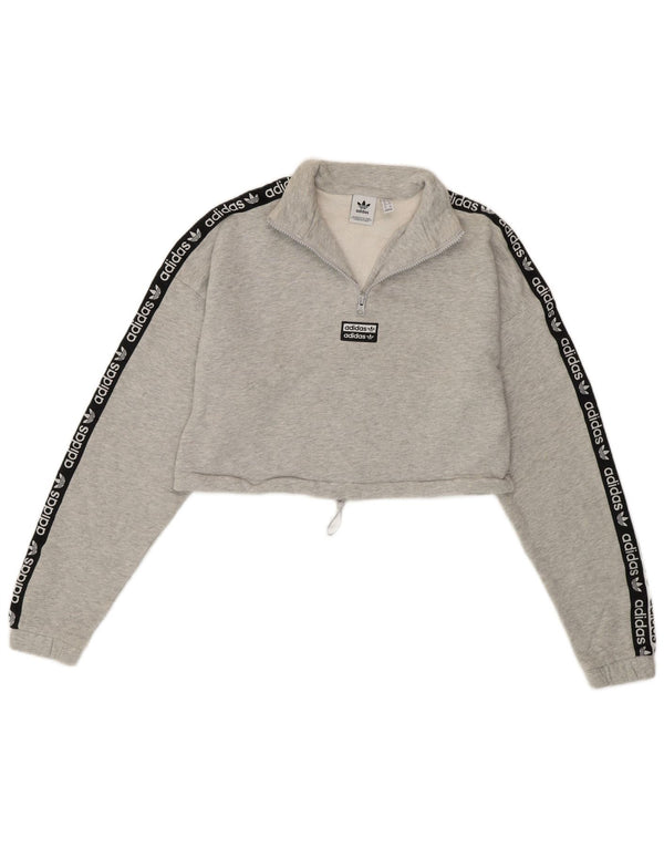 Felpa da donna con collo con zip e grafica corta ADIDAS, maglione UK 6 XS, cotone grigio