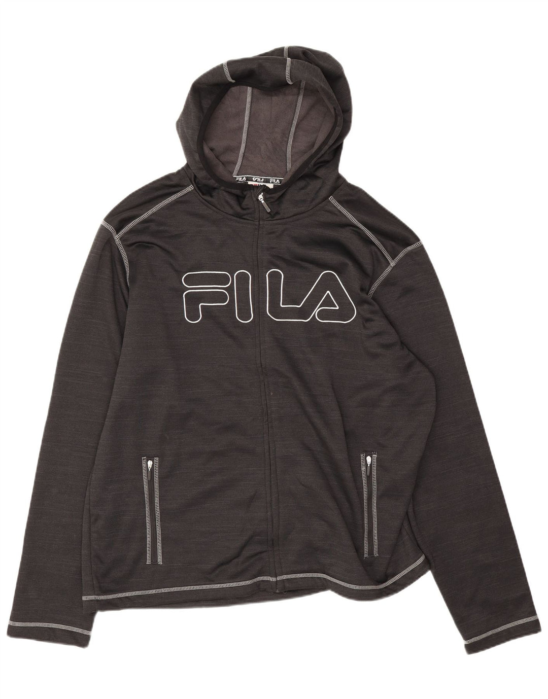 Felpa con cappuccio e zip grafica da uomo Fila 2XL poliestere nero