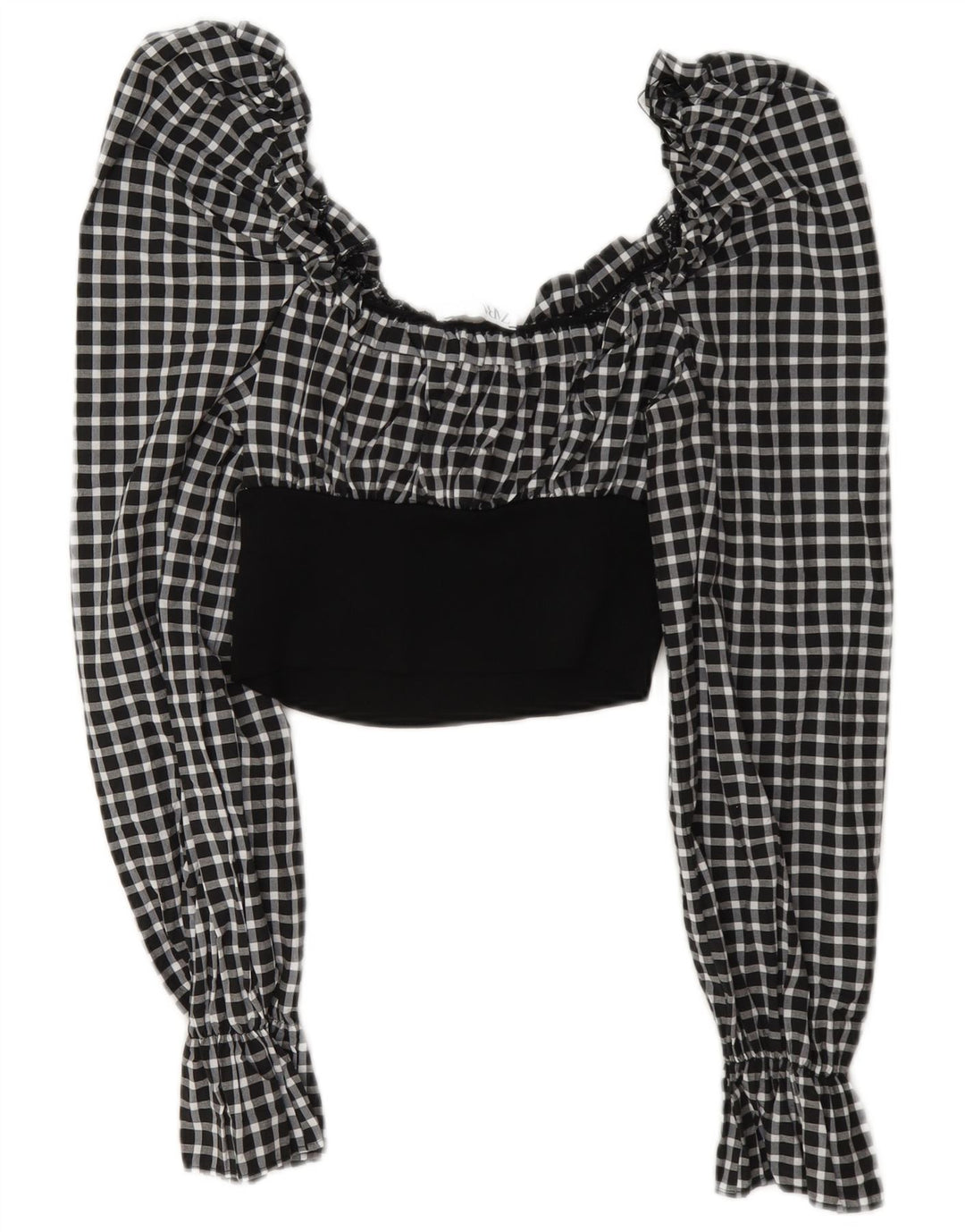 Top corto a maniche lunghe da donna Zara UK 12 medio nero a quadretti in poliammide