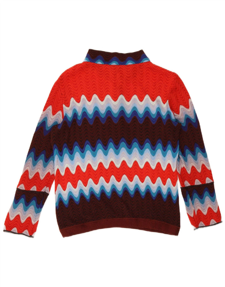 Maglione maglione vintage da donna con collo a bottoni UK 12 medio multicolore