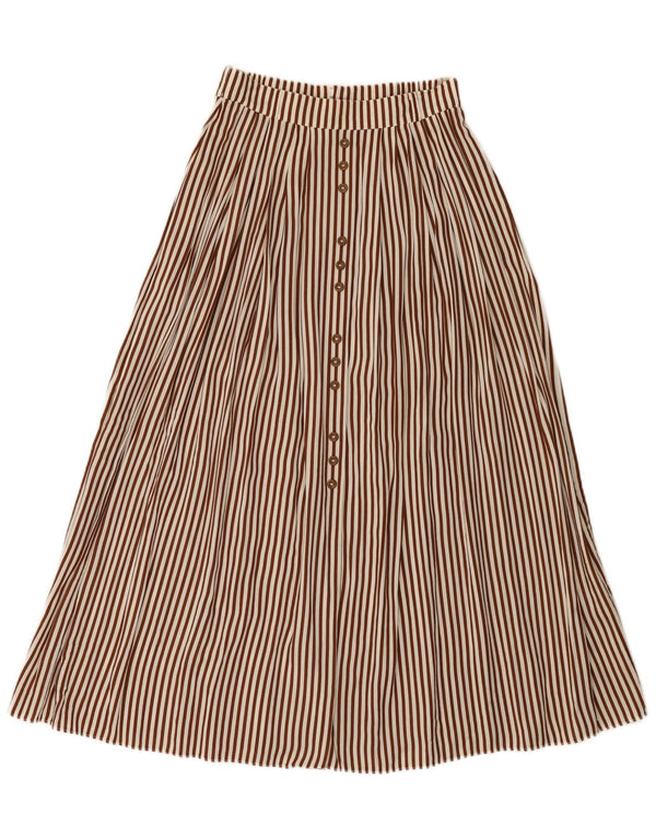 Gonna a trapezio a vita alta da donna vintage UK 10 piccola W26 gessato marrone