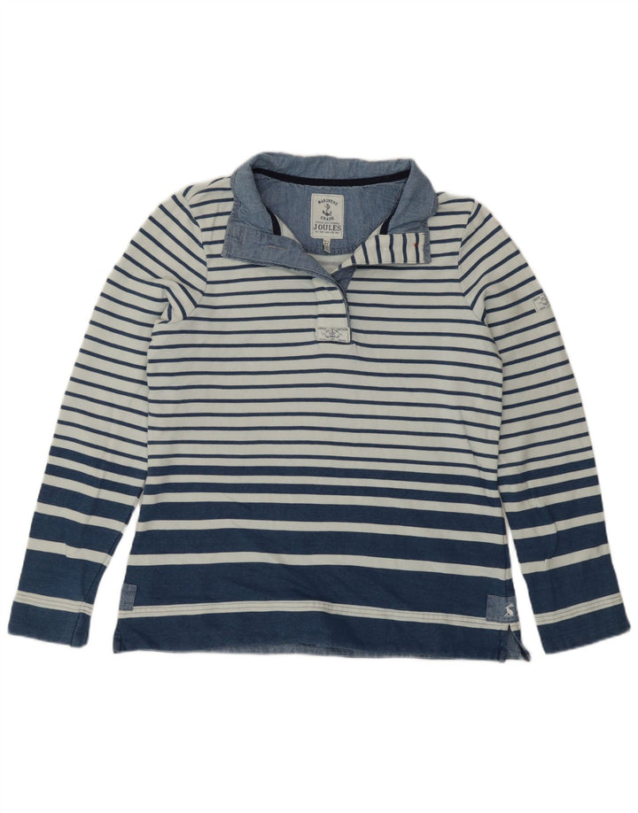 Joules Felpa da Donna con Collo a Bottoni Maglione UK 12 Blu Medio a Righe