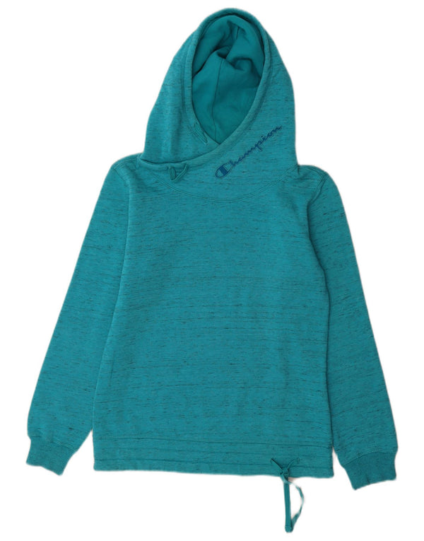 Maglione con cappuccio grafico da donna Champion UK 10 piccolo cotone chiazzato blu