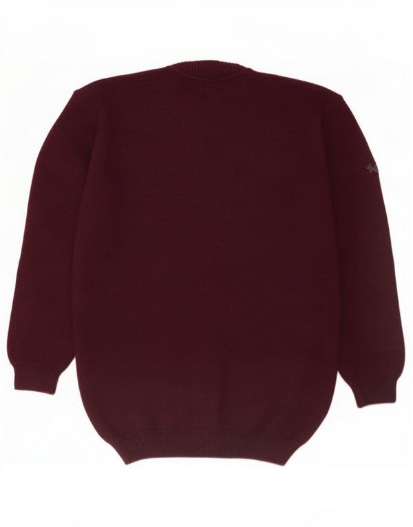 Maglione maglione girocollo da uomo vintage IT 52 grande lana geometrica bordeaux