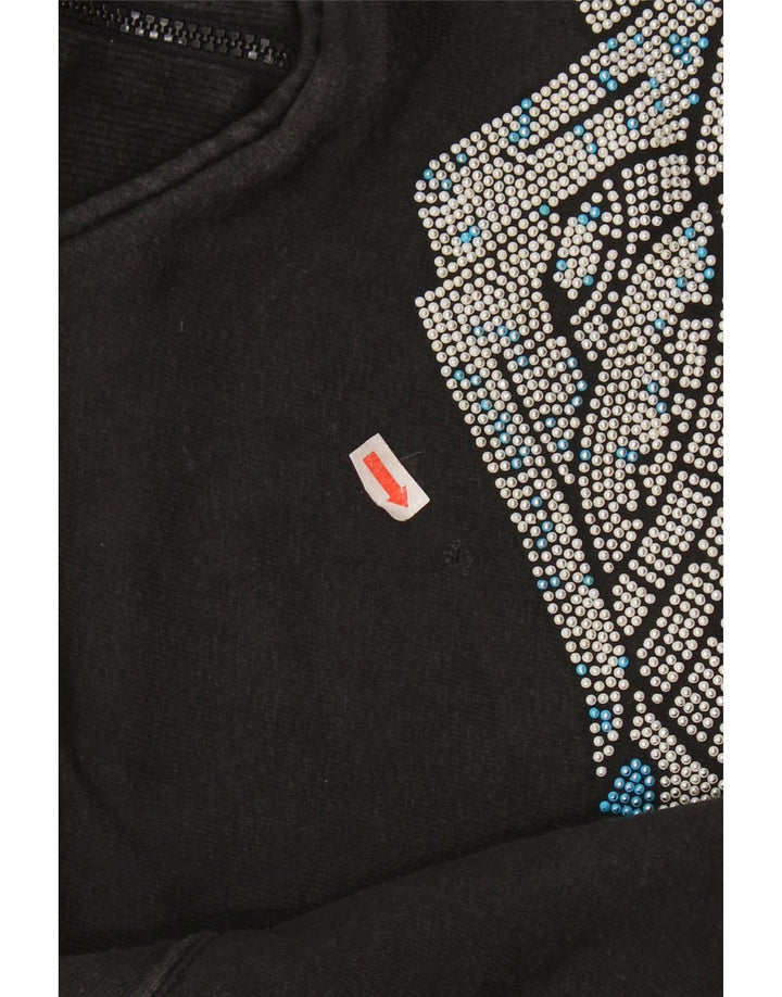 NORTONS Felpa con collo con zip grafica da donna Maglione UK 14 Medio Nero