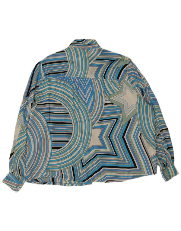 Camicia vintage da donna UK 20 2XL Blu geometrica