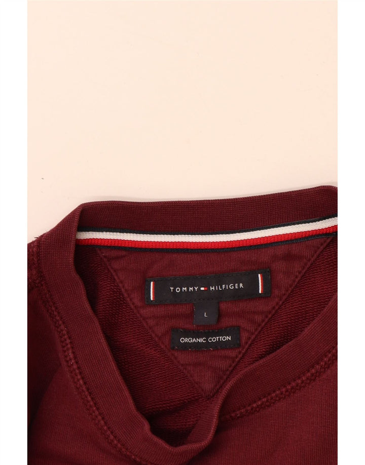 TOMMY HILFIGER Felpa grafica da uomo Maglione grande cotone bordeaux