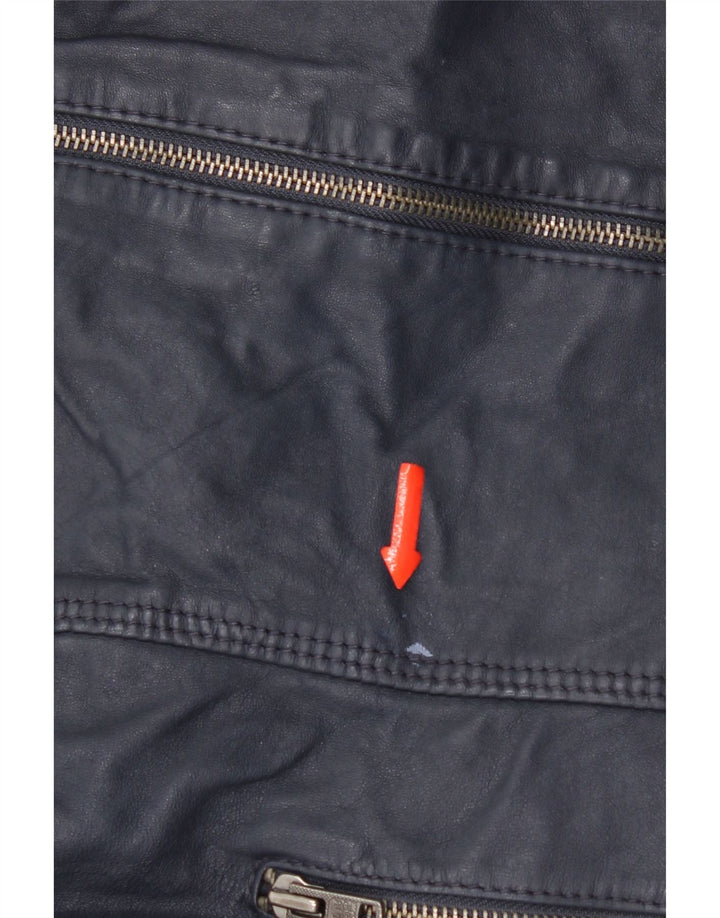 Giacca in pelle con cappuccio da donna Superdry UK 14 pelle blu navy media